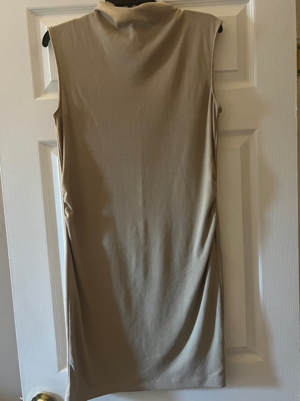 Sleeveless Mock Neck Shift Dress in tan-Maternity